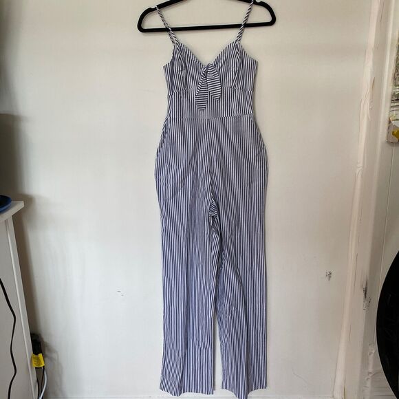 WAYF Massa Front Tie-Knot Pockets Blue White Pin Striped Jumpsuit Romper XS - Picture 5 of 12
